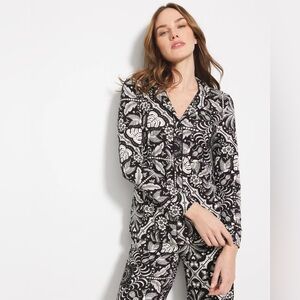 NWT SOMA Long-Sleeve Printed Notch Collar Pajama Top AMAZONIA TILE BLACK Size L
